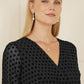 Mela Black Velour Spot 3/4 Sleeve Wrap Skater Dress
