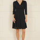Mela Black Velour Spot 3/4 Sleeve Wrap Skater Dress