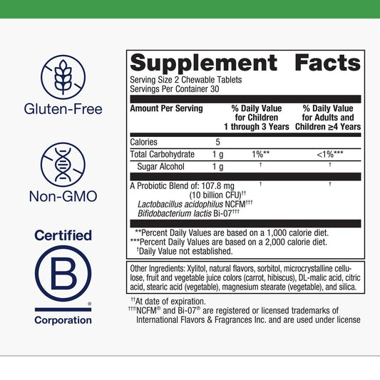 Metagenics UltraFlora Kids Probiotic - 10 Billion CFU, 60 Chewables for Ages 3 and Up