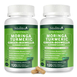 Mulittea Moringa Capsules 1000mg – 7-in-1 Turmeric, Ginger, Elderberry & Boswellia | 120 Vegan Capsules (2-Pack)