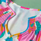 Multi Colour Flutter Sleeve Blouse - Abstract Print Notched Neck