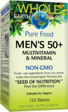 Natural Factors Whole Earth & Sea Men's 50+ Multivitamin & Mineral – Brain Health & Immune Support, Vegan, 120 Tablets