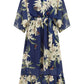 Navy Floral Kimono Sleeves Dip Hem Wrap Midi Dress