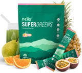 Nello Supergreens Premium Greens Drink Mix with Chlorella, Moringa, Spinach & Probiotics – Orange Travel Pack (20 Servings)