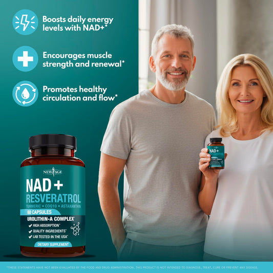 NEW AGE NAD+ Supplement Complex – 300 mg NAD+, Astaxanthin, Urolithin A, Resveratrol & CoQ10 – Vegan, Non-GMO