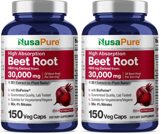 NusaPure Beet Root 30:1 Extract – 1000 mg per Serving, 150 Veggie Caps, Bioperine