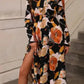 Elegant Orange Floral Long Sleeve Dress with Tie Neck