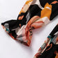 Elegant Orange Floral Long Sleeve Dress with Tie Neck