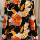 Elegant Orange Floral Long Sleeve Dress with Tie Neck