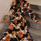 Elegant Orange Floral Long Sleeve Dress with Tie Neck
