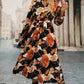 Elegant Orange Floral Long Sleeve Dress with Tie Neck