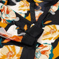 Elegant Orange Floral Long Sleeve Dress with Tie Neck