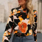 Elegant Orange Floral Long Sleeve Dress with Tie Neck