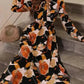 Elegant Orange Floral Long Sleeve Dress with Tie Neck