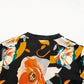Elegant Orange Floral Long Sleeve Dress with Tie Neck