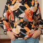 Elegant Orange Floral Long Sleeve Dress with Tie Neck