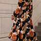 Elegant Orange Floral Long Sleeve Dress with Tie Neck