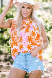 Orange Smocked Floral Top – Ruffled Short Sleeves