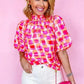 Pink Abstract High Neck Blouse