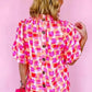 Pink Abstract High Neck Blouse