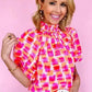 Pink Abstract High Neck Blouse