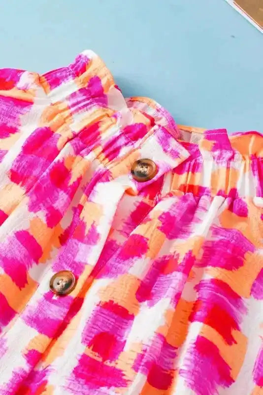 Pink Abstract High Neck Blouse