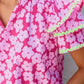 Pink Chic Blouse - Floral Layered Ruffle Sleeve