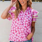 Pink Chic Blouse - Floral Layered Ruffle Sleeve