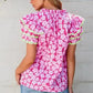 Pink Chic Blouse - Floral Layered Ruffle Sleeve