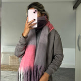 Ladies Ultra-Soft Gradient Color Block Blanket Scarf Shawl