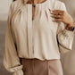 Pleated Neck Stretch Cuff Shirt