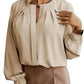 Pleated Neck Stretch Cuff Shirt