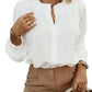 Pleated Neck Stretch Cuff Shirt