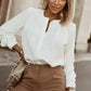 Pleated Neck Stretch Cuff Shirt