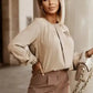 Pleated Neck Stretch Cuff Shirt