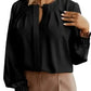 Pleated Neck Stretch Cuff Shirt