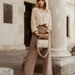 Pleated Neck Stretch Cuff Shirt