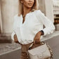 Pleated Neck Stretch Cuff Shirt