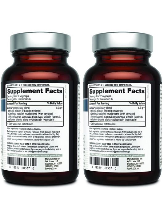 Quality of Life AHCC Kinoko Platinum 750 mg – Premium Immune Support (Pack of 2, 60 Count Bottles)