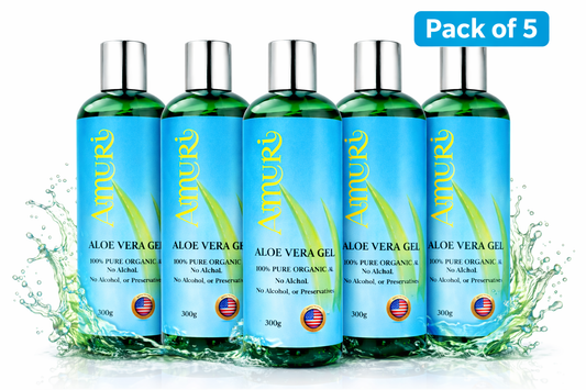 Ammuri Organic Aloe Vera Gel 300g - Pure Natural Pack Of 5 for Face & Body