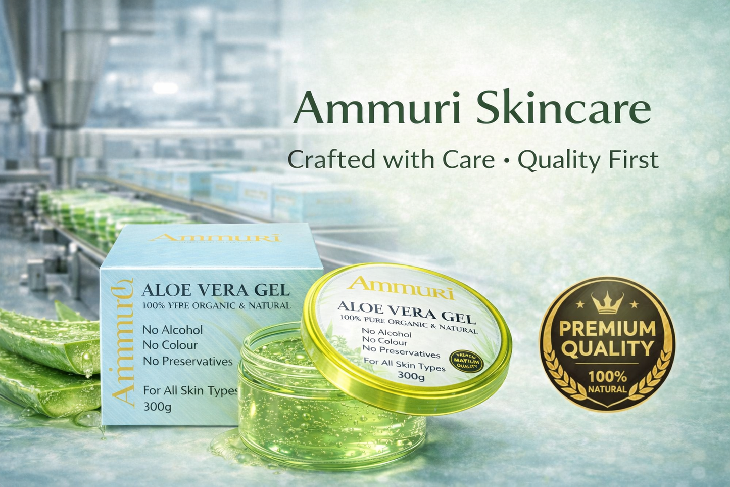 Ammuri Organic Aloe Vera Gel 300g – Pure, Alcohol-Free Gel for Face, Body & Hair