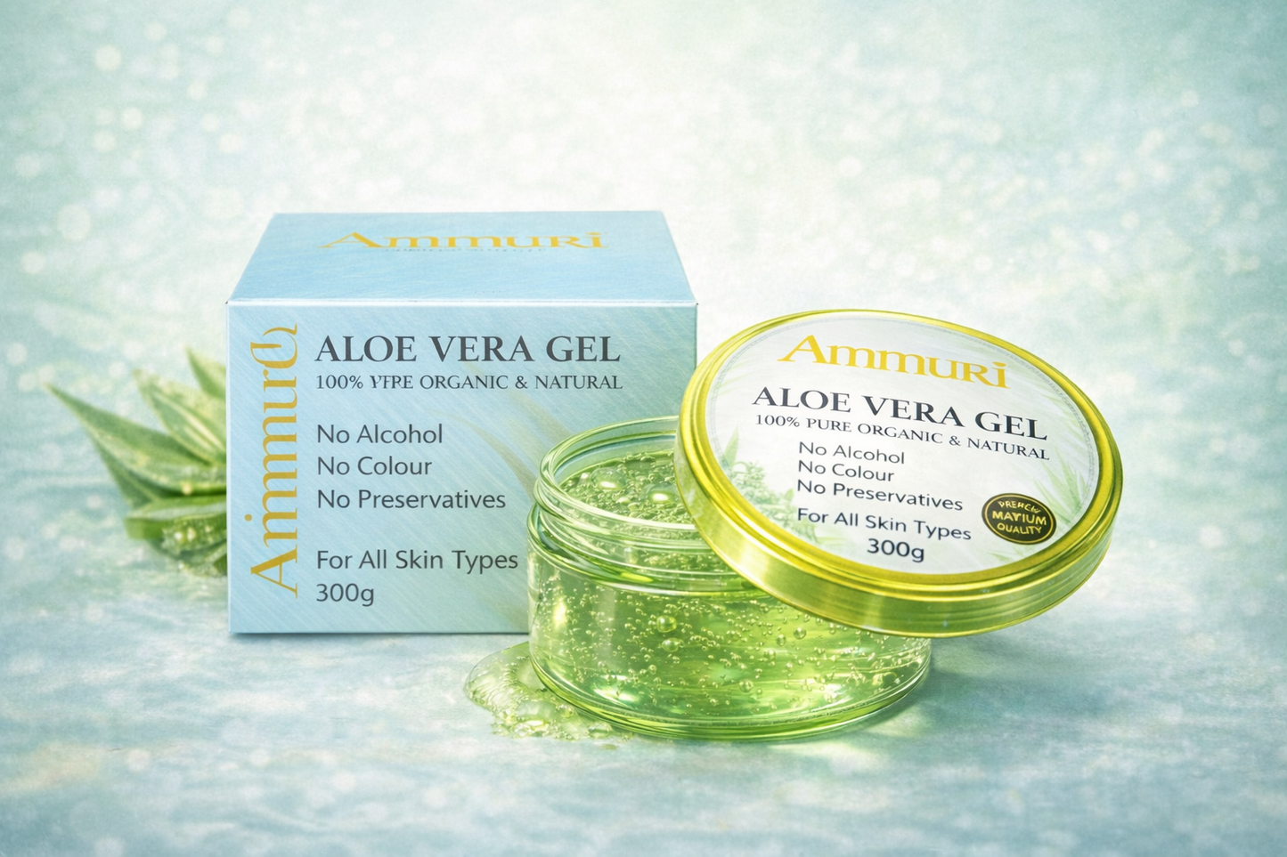 Ammuri Organic Aloe Vera Gel 300g – Pure, Alcohol-Free Gel for Face, Body & Hair