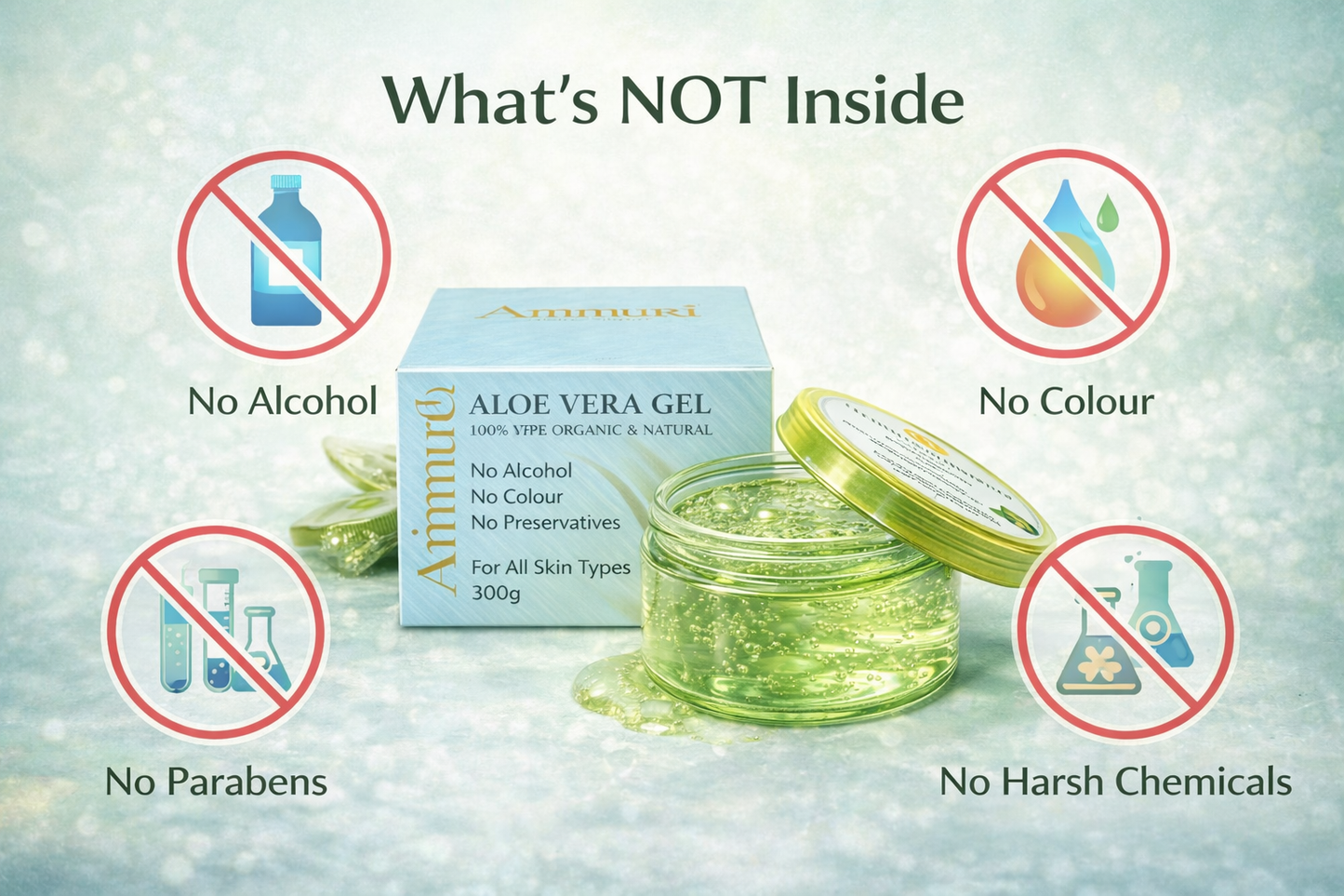 Ammuri Organic Aloe Vera Gel 300g – Pure, Alcohol-Free Gel for Face, Body & Hair