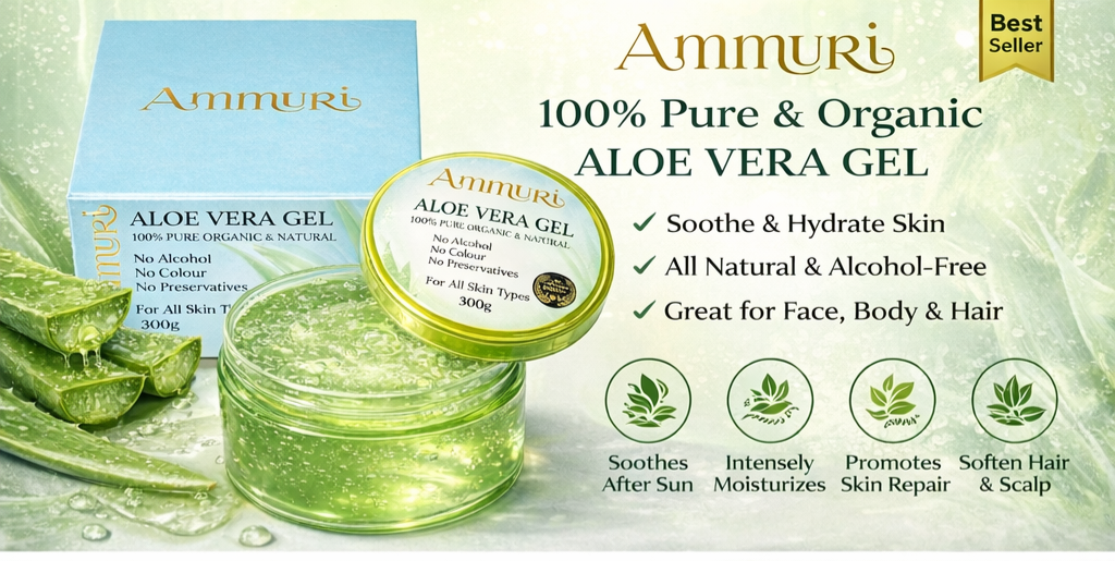 Ammuri Organic Aloe Vera Gel 300g – Pure, Alcohol-Free Gel for Face, Body & Hair