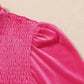 Pink Velvet Dress - Frilled-Neck Smocked-Bodice