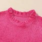 Pink Velvet Dress - Frilled-Neck Smocked-Bodice