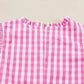 Pink Checkered Blouse - Ruffled Sleeve Frilled Neck