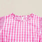 Pink Checkered Blouse - Ruffled Sleeve Frilled Neck
