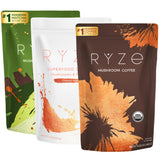 RYZE Superfoods Ultimate Energy Bundle – USDA Organic Mushroom Coffee, Mushroom Matcha & Probiotic Creamer