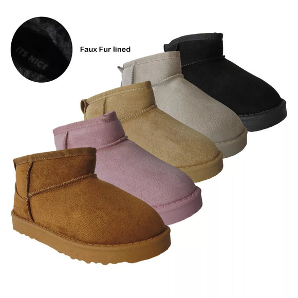 Girls Cozy Kids Faux Suede Boots - Fur Lined Comfort, Sizes 10-2, Five Stylish Colors